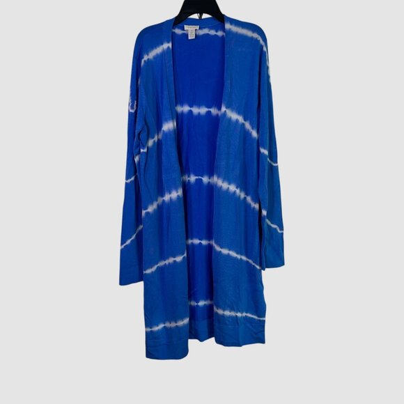 Chicos Blue & White Tie-Dye Open Front Cardigan Lightweight Long Sleeve M - Picture 2 of 5
